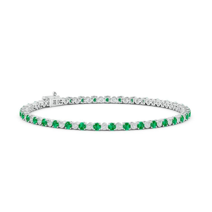 Bracelets Angara Emerald | Emerald And Illusion Diamond Tennis Bracelet