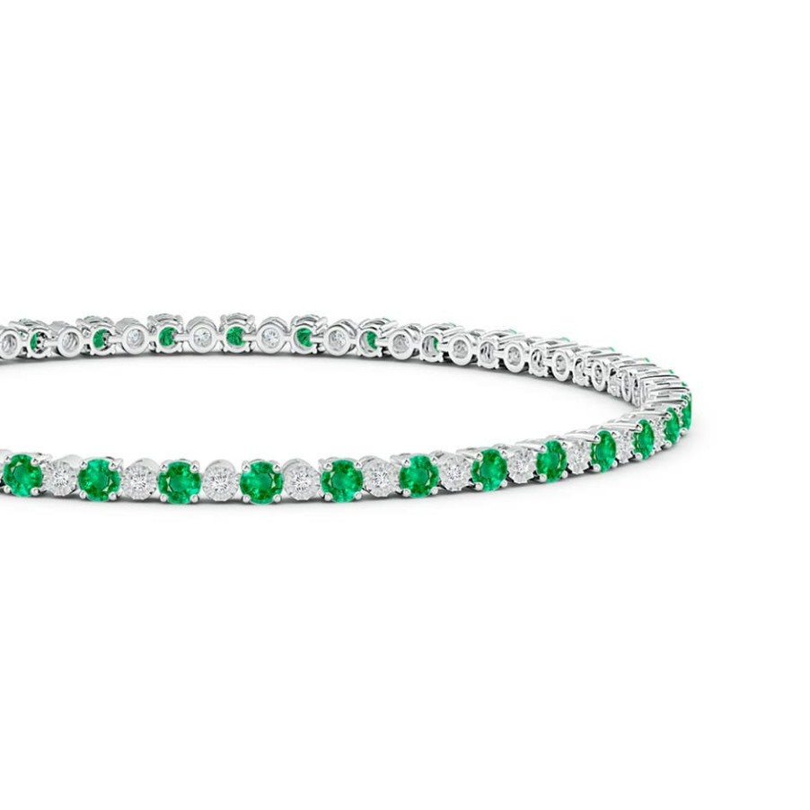 Bracelets Angara Emerald | Emerald And Illusion Diamond Tennis Bracelet