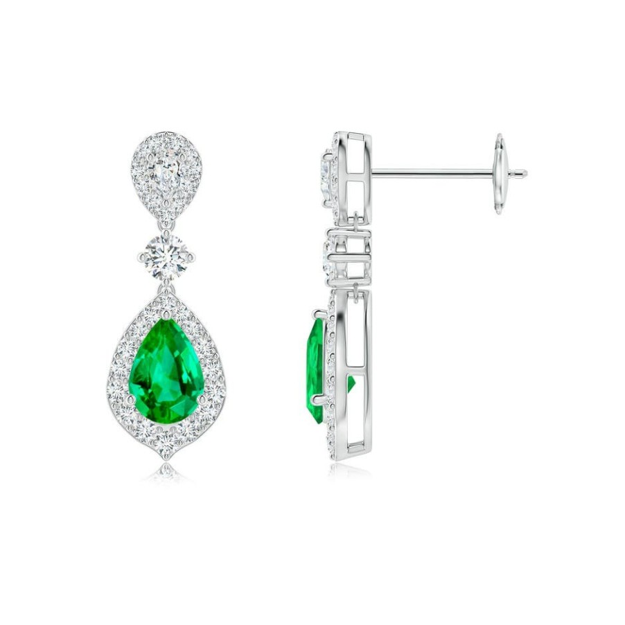 Earrings Angara Emerald | Emerald And Diamond Halo Teardrop Earrings