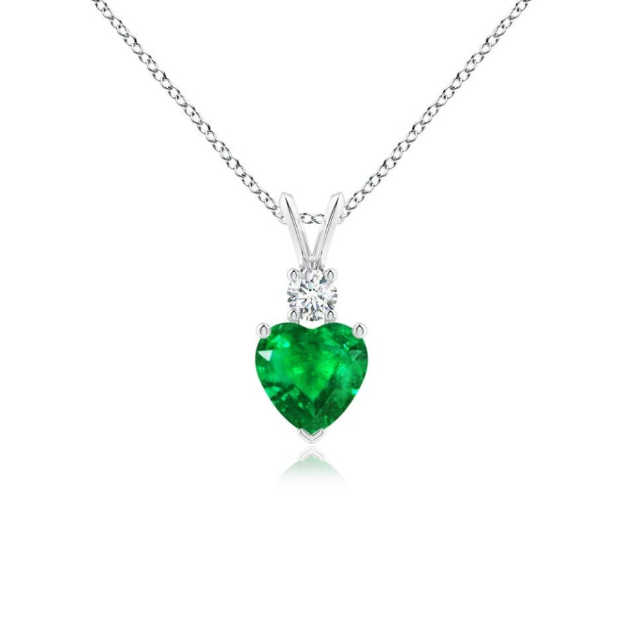 Necklaces Angara Emerald | Heart-Shaped Emerald Rabbit Ear Bale Pendant