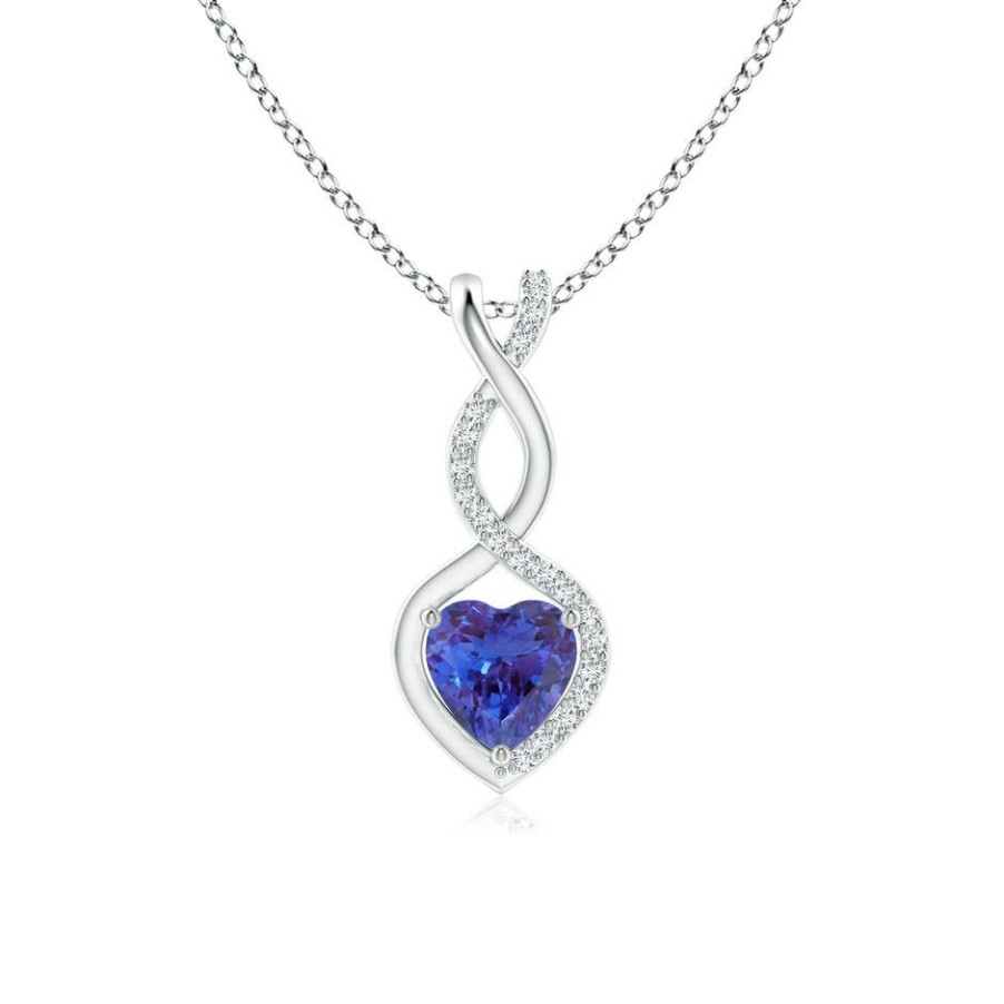 Necklaces Angara Tanzanite | Tanzanite Infinity Heart Pendant With Diamonds