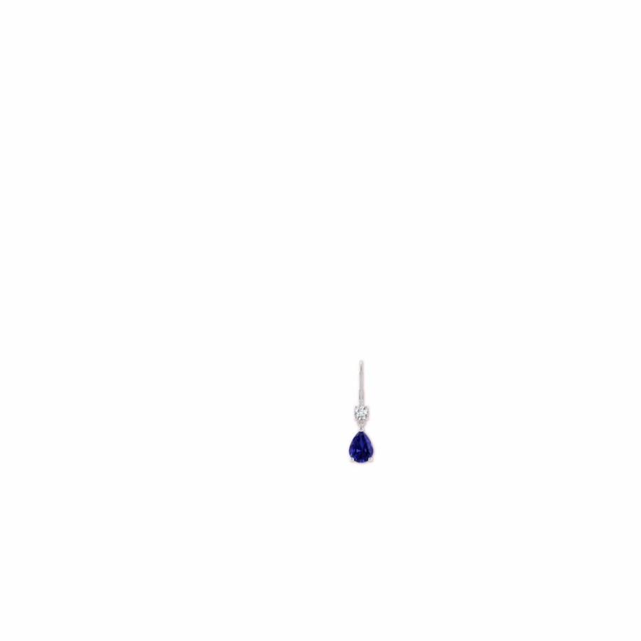 Earrings Angara Blue Sapphire | Lab-Grown Pear Sapphire Leverback Drop Earrings With Lab Diamond