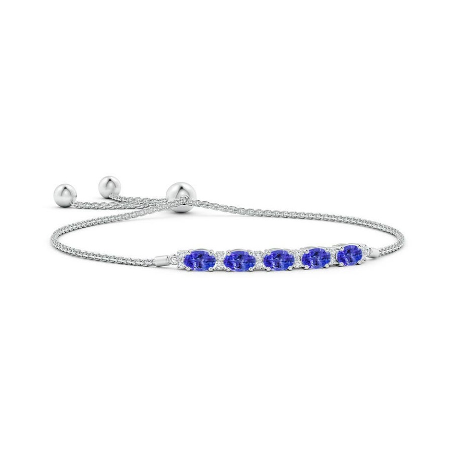 Bracelets Angara Tanzanite | East-West Oval Tanzanite Bolo Bracelet With Diamonds