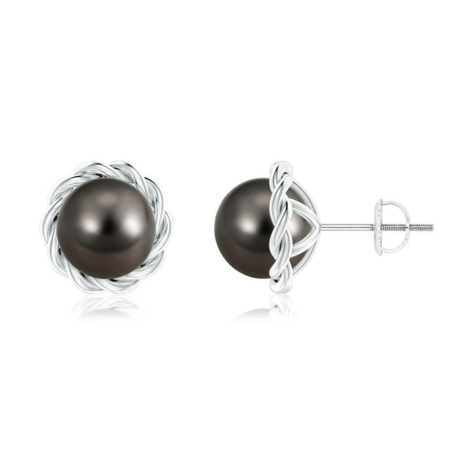 Earrings Angara Tahitian Pearl | Solitaire Tahitian Pearl Twist Rope Studs