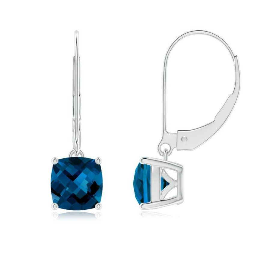 Earrings Angara London Blue Topaz | Cushion London Blue Topaz Solitaire Leverback Earrings