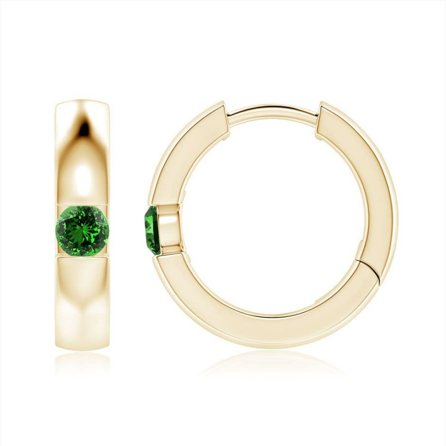 Earrings Angara Emerald | Lab-Grown Channel-Set Round Emerald Hinged Hoop Earrings