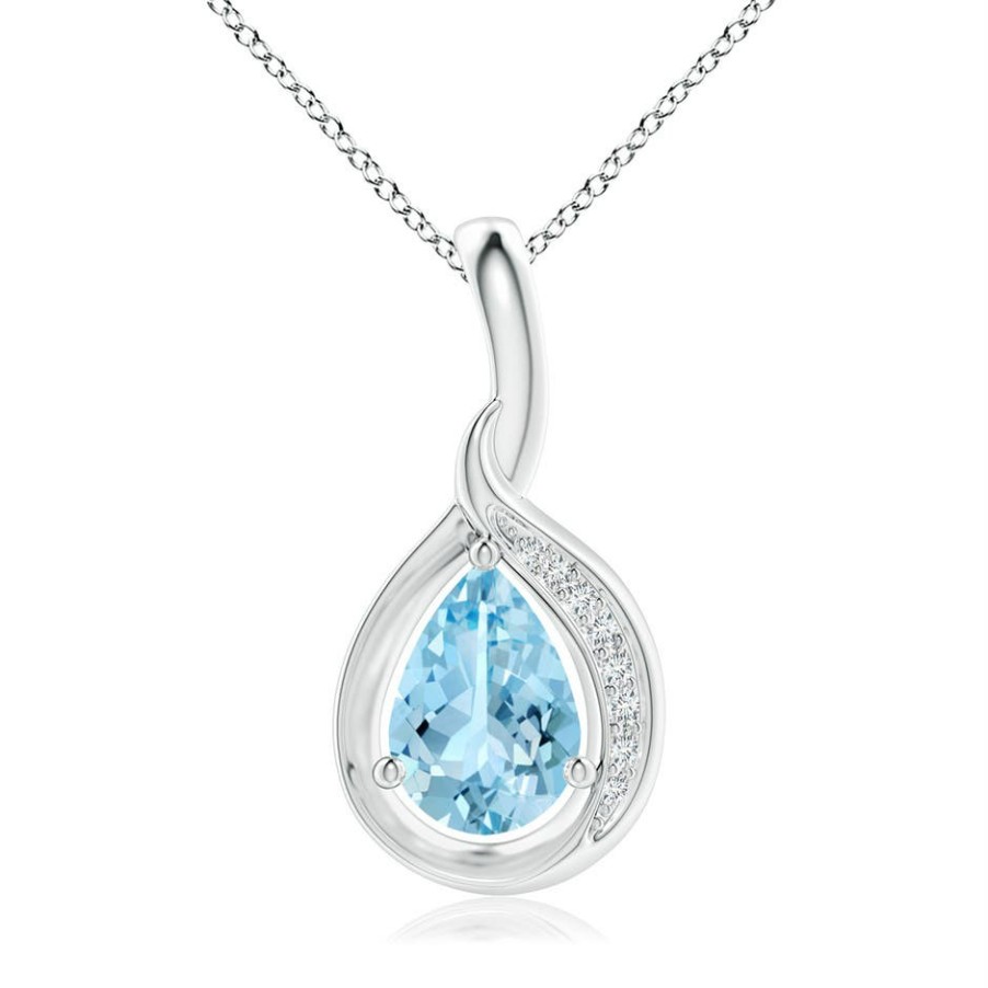 Necklaces Angara Aquamarine | Pear-Shaped Aquamarine And Diamond Loop Pendant