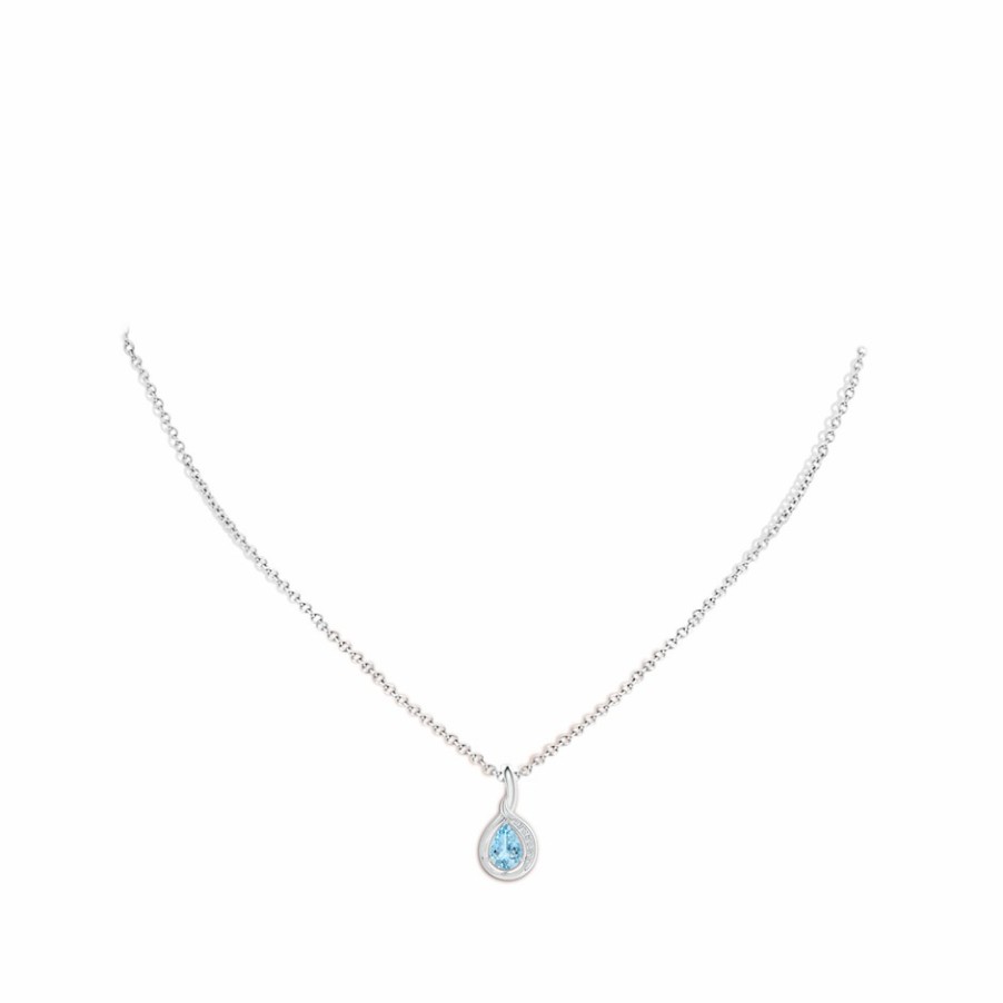 Necklaces Angara Aquamarine | Pear-Shaped Aquamarine And Diamond Loop Pendant