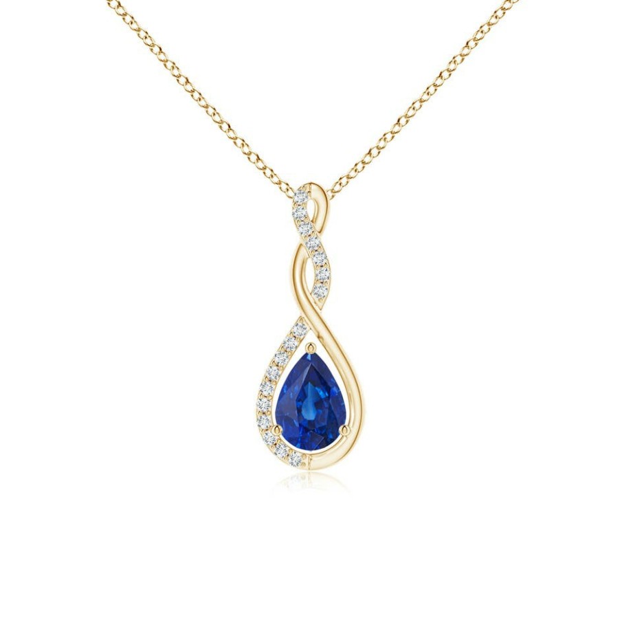 Necklaces Angara Blue Sapphire | Twisted Infinity Floating Blue Sapphire Drop Pendant