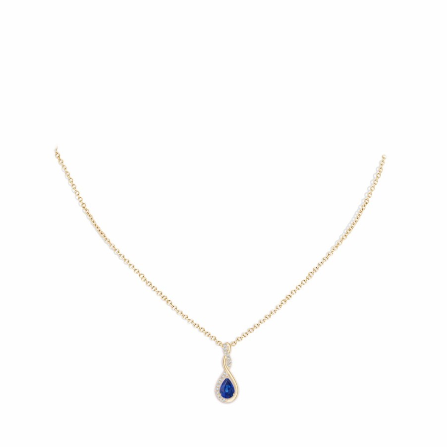 Necklaces Angara Blue Sapphire | Twisted Infinity Floating Blue Sapphire Drop Pendant