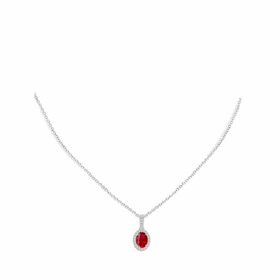 Necklaces Angara Ruby | Vintage Style Oval Ruby Halo Pendant