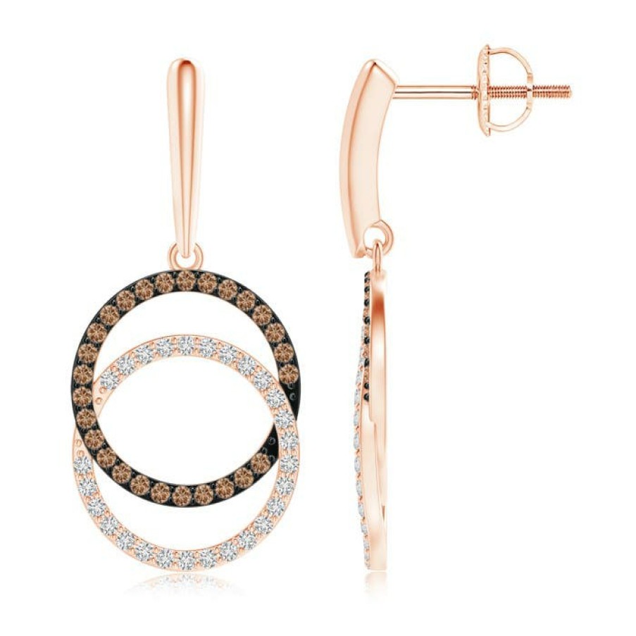 Earrings Angara Coffee Diamond | Interlocking Coffee And White Diamond Circle Dangle Earrings