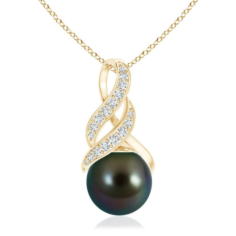 Necklaces Angara Tahitian Pearl | Tahitian Pearl And Diamond Swirl Bale Pendant