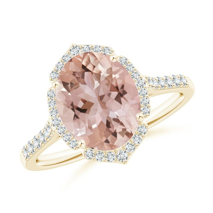 Rings Angara Morganite | Oval Morganite Ring With Ornate Halo