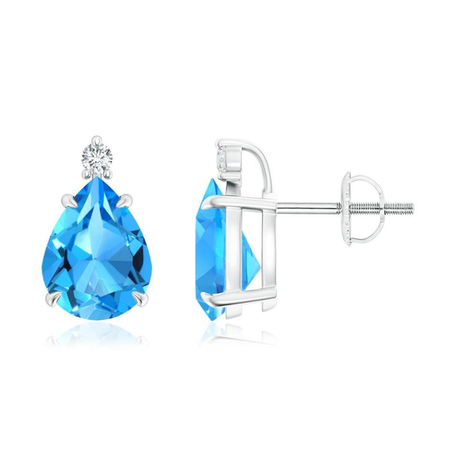 Earrings Angara Swiss Blue Topaz | Classic Claw-Set Pear Swiss Blue Topaz Stud Earrings