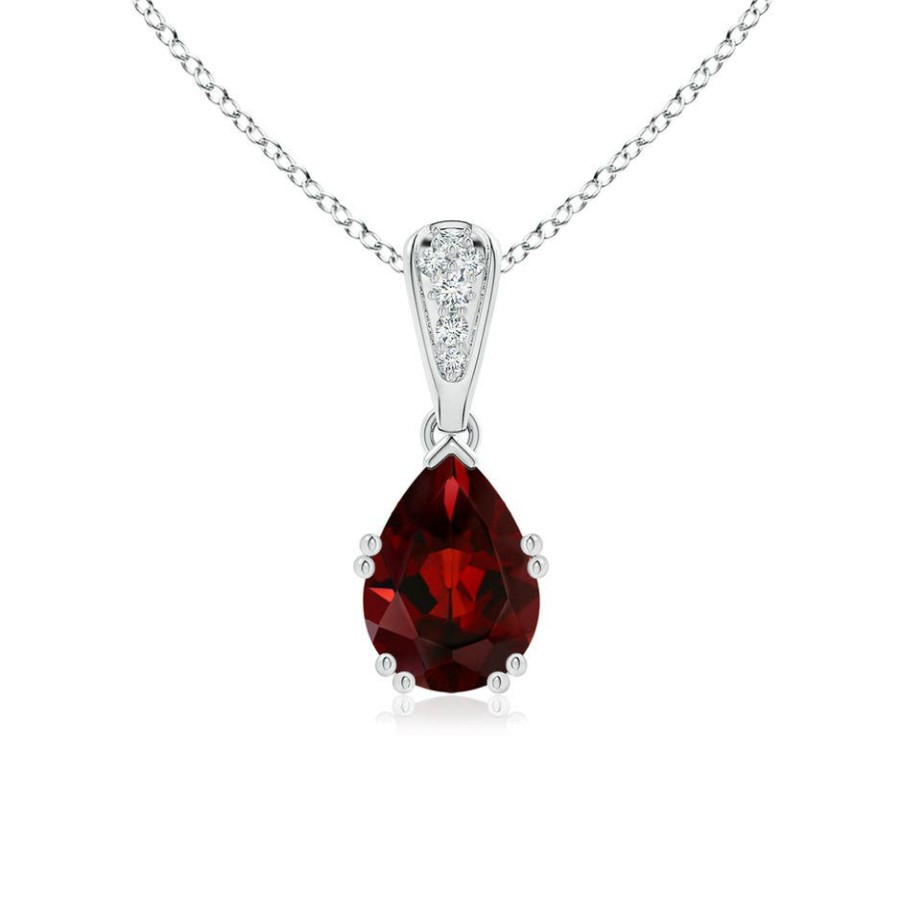 Necklaces Angara Garnet | Vintage Style Pear Garnet Drop Pendant With Diamonds