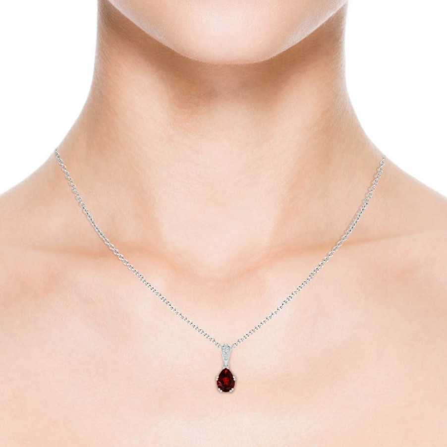 Necklaces Angara Garnet | Vintage Style Pear Garnet Drop Pendant With Diamonds