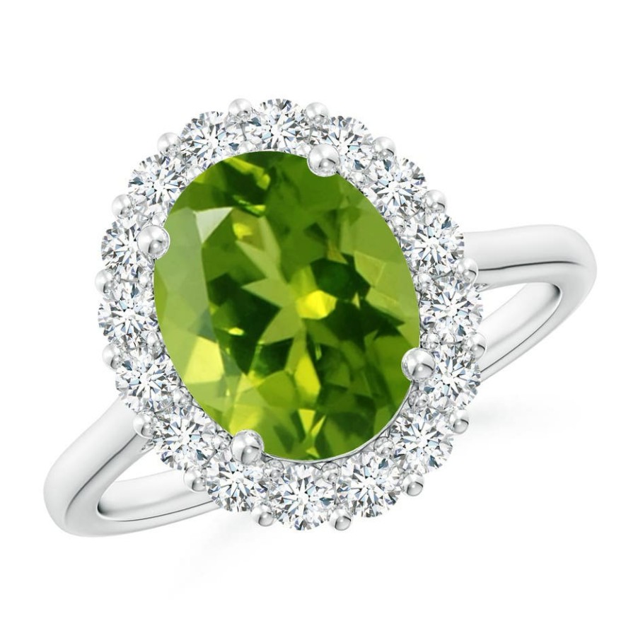 Rings Angara Peridot | Oval Peridot Ring With Floral Diamond Halo