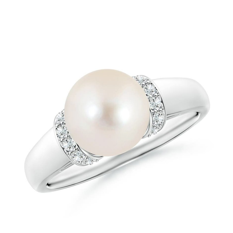 Rings Angara Freshwater Pearl | Freshwater Pearl Collar Ring With Diamonds