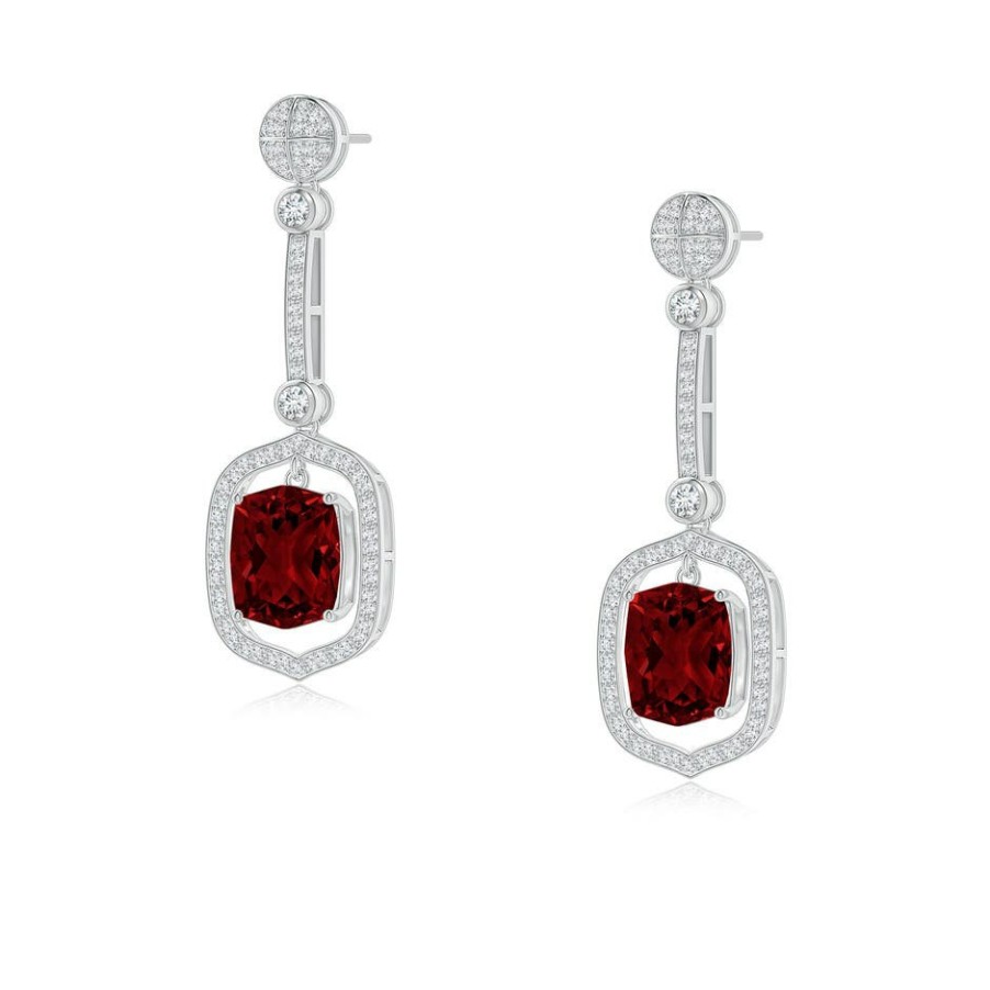 Earrings Angara Garnet | Rectangular Cushion Garnet Long Dangle Earrings