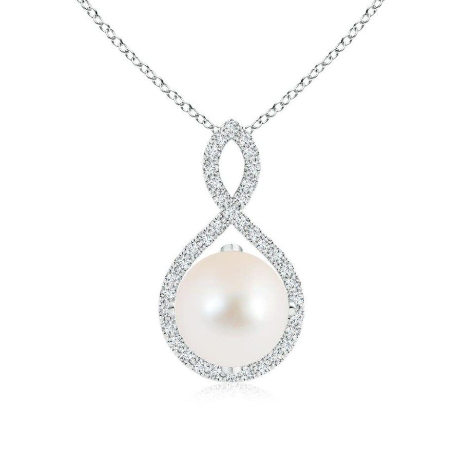 Necklaces Angara Freshwater Pearl | Freshwater Pearl And Diamond Infinity Twist Pendant