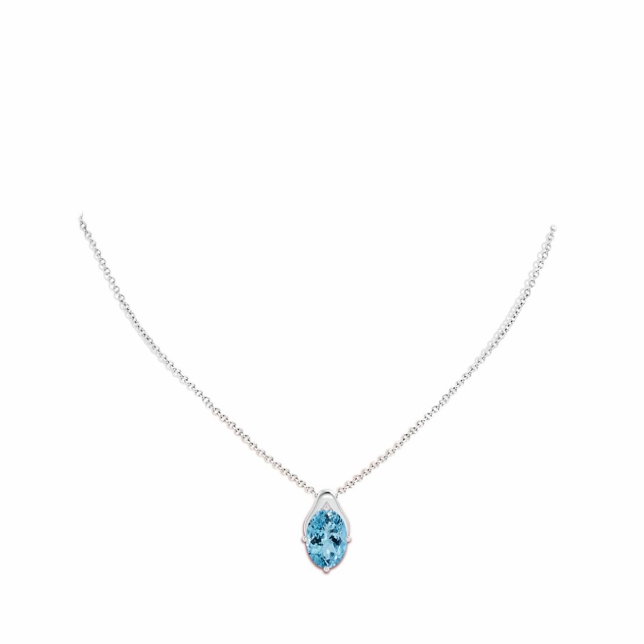 Necklaces Angara Aquamarine | Gia Certified Oval Aquamarine Wishbone Pendant