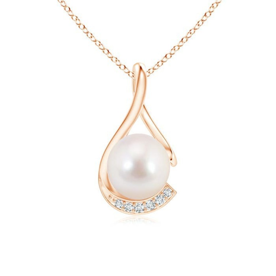 Necklaces Angara Akoya Pearl | Japanese Akoya Pearl And Diamond Twist Pendant