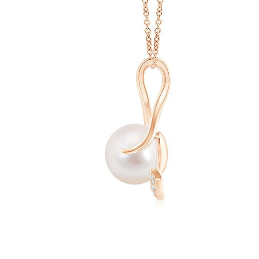 Necklaces Angara Akoya Pearl | Japanese Akoya Pearl And Diamond Twist Pendant