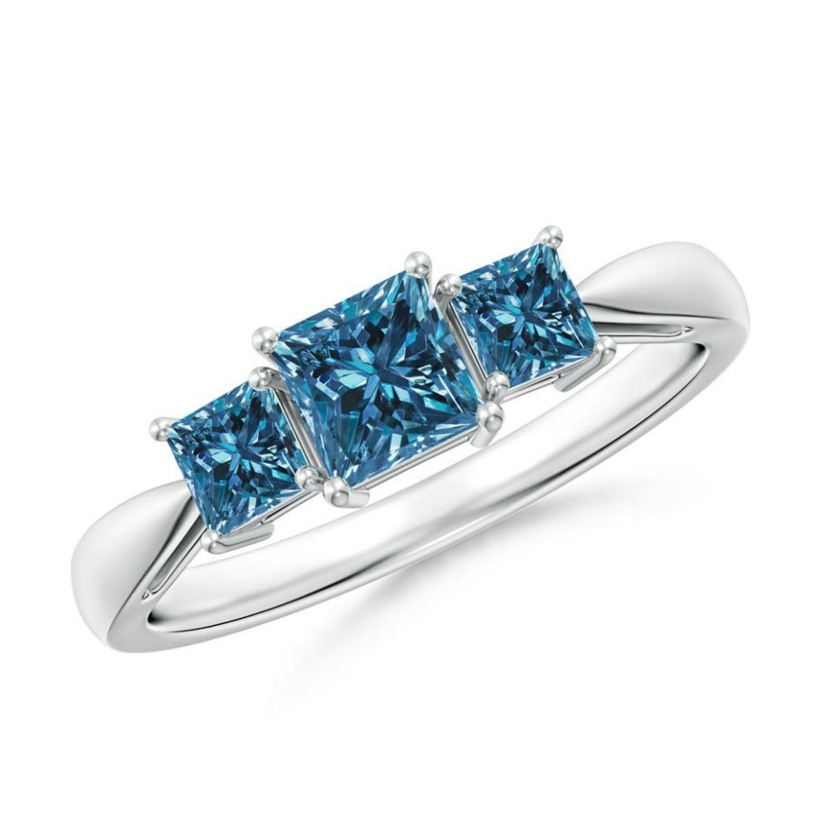 Rings Angara Enhanced Blue | Three Stone Princess-Cut Blue Diamond Ring