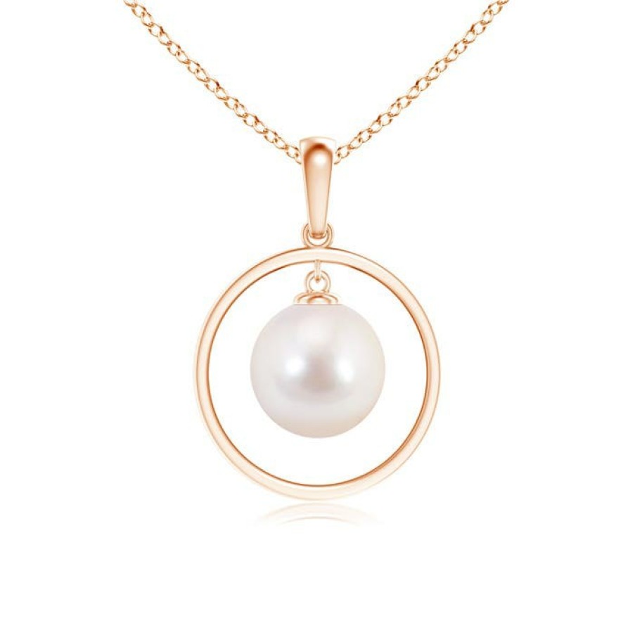 Necklaces Angara Akoya Pearl | Japanese Akoya Pearl Open Circle Dangle Pendant