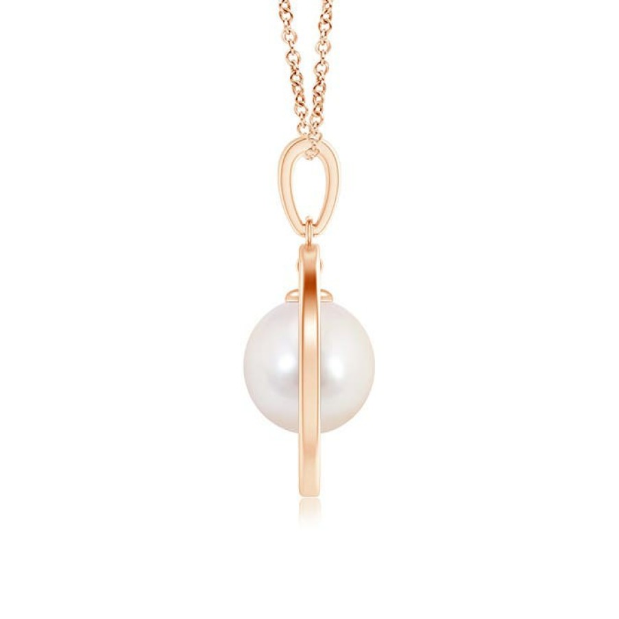 Necklaces Angara Akoya Pearl | Japanese Akoya Pearl Open Circle Dangle Pendant