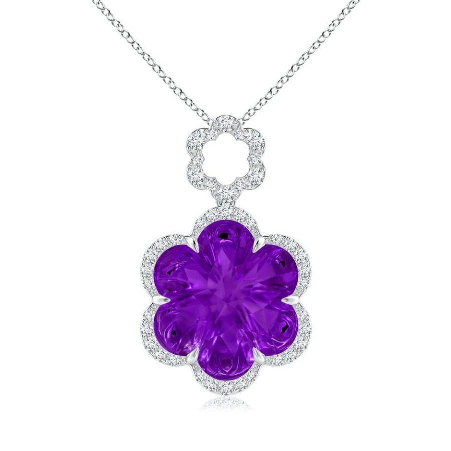 Necklaces Angara Amethyst | Six-Petal Amethyst Flower Halo Dangle Pendant