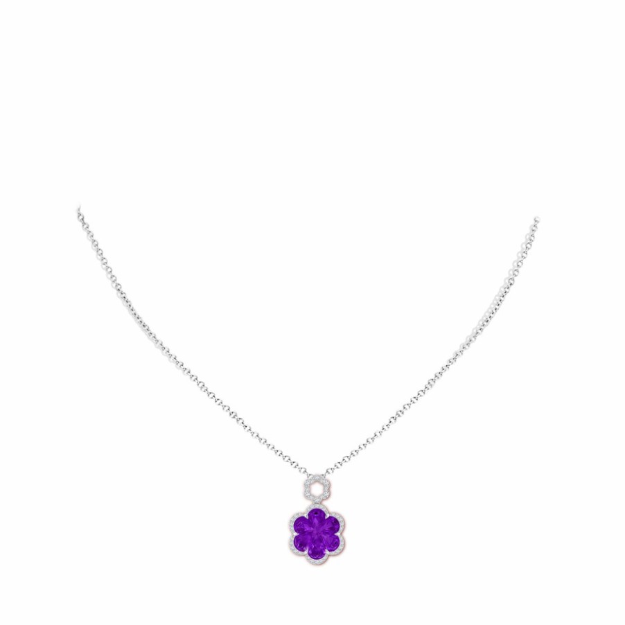 Necklaces Angara Amethyst | Six-Petal Amethyst Flower Halo Dangle Pendant