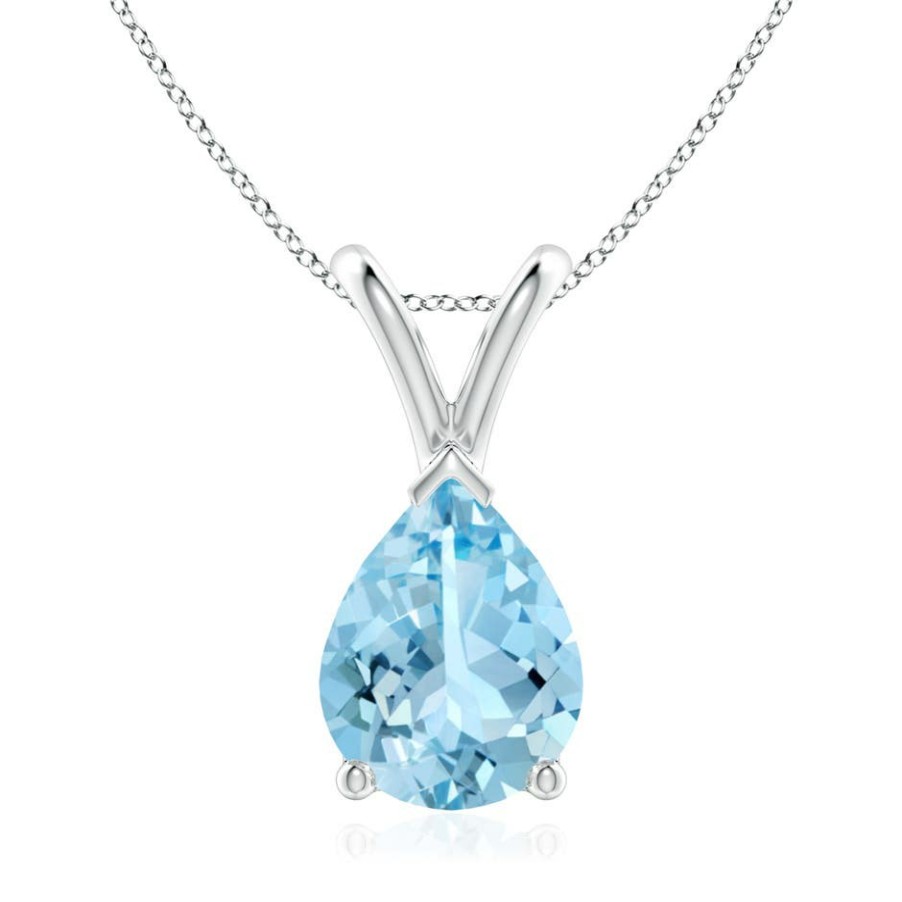 Necklaces Angara Aquamarine | V-Bale Pear-Shaped Aquamarine Solitaire Pendant