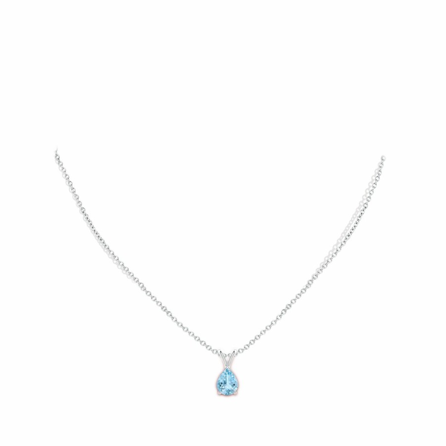 Necklaces Angara Aquamarine | V-Bale Pear-Shaped Aquamarine Solitaire Pendant