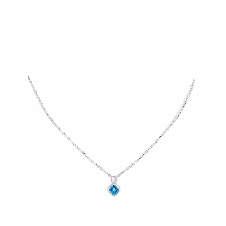 Necklaces Angara Swiss Blue Topaz | Claw-Set Swiss Blue Topaz Infinity Pendant With Diamonds