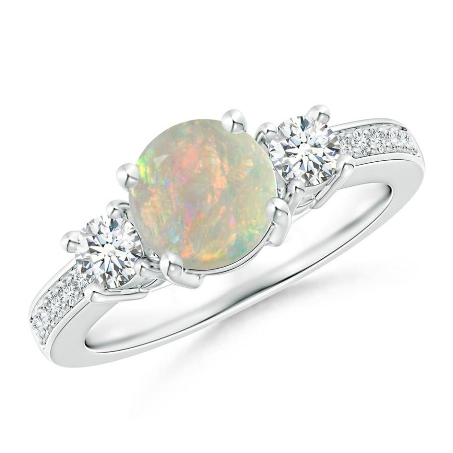 Rings Angara Opal | Classic Three Stone Opal And Diamond Ring