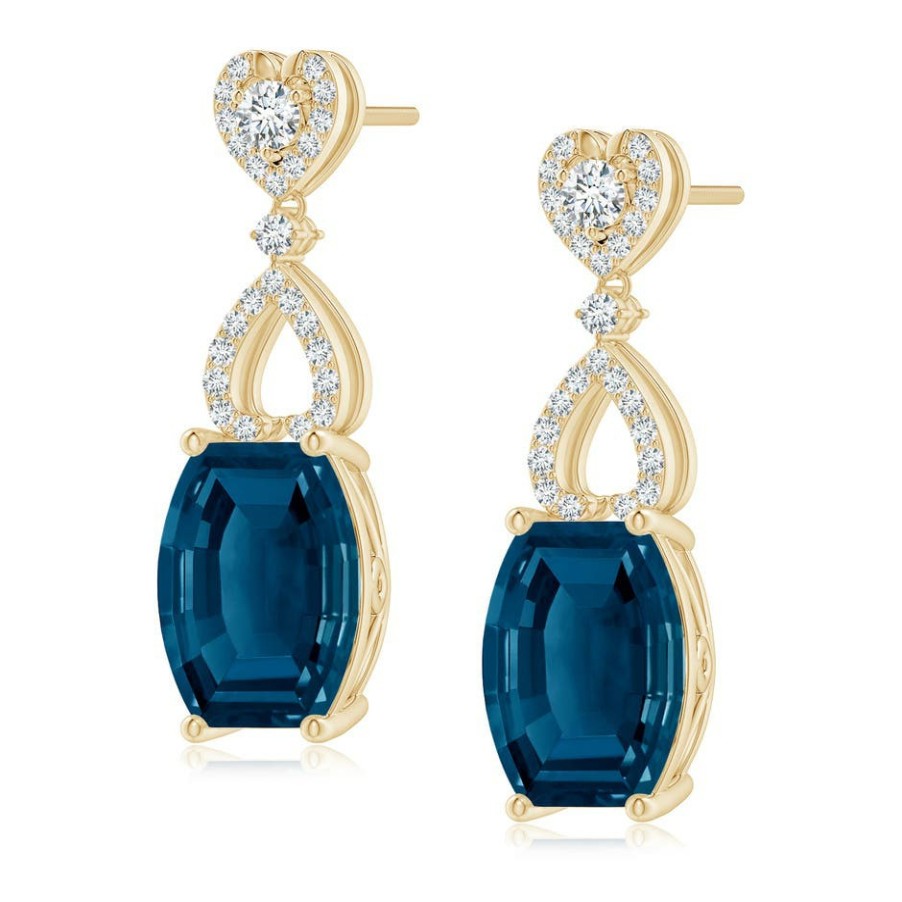 Earrings Angara London Blue Topaz | Barrel-Shaped London Blue Topaz Dangle Earrings