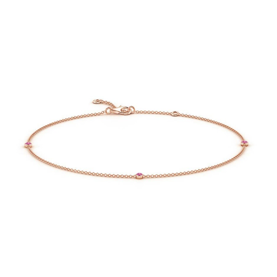 Bracelets Angara Pink Sapphire | Bezel-Set Pink Sapphire Station Adjustable Ankle Bracelet