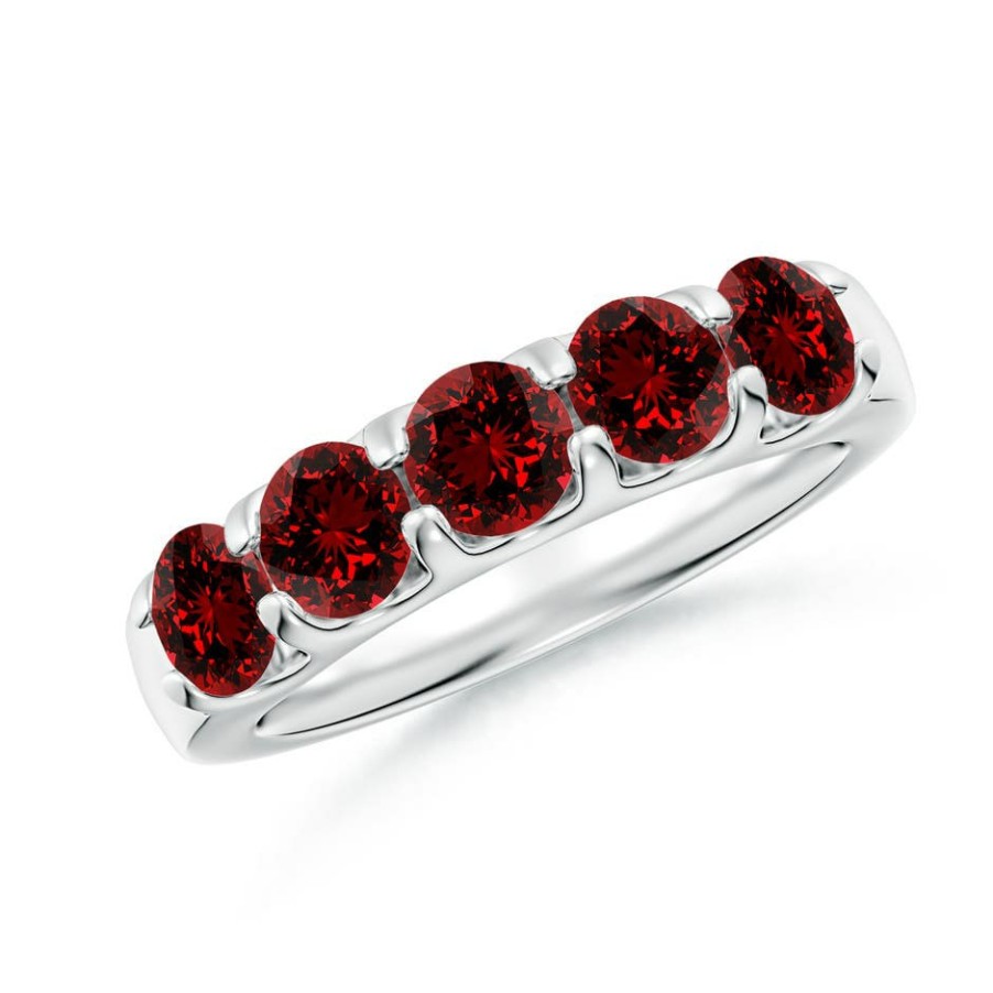 Rings Angara Ruby | Lab-Grown Shared Prong Set Half Eternity Ruby Wedding Ring