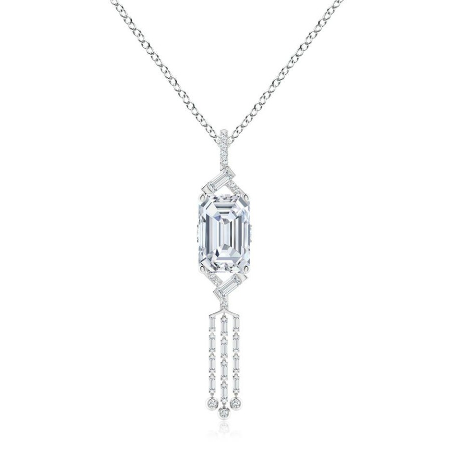 Necklaces Angara Diamond | Natori X Angara Orient Express Lab-Grown Emerald-Cut & Baguette Diamond Tassel Drop Pendant Necklace