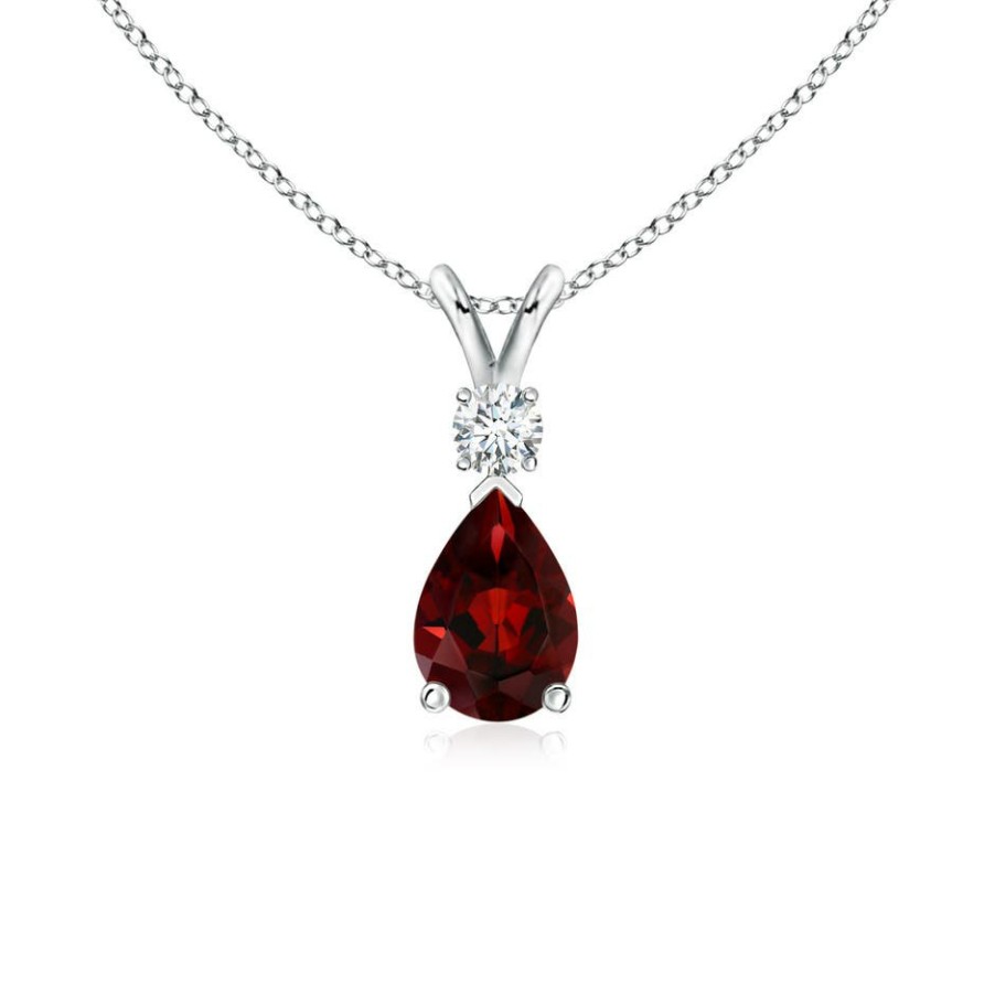 Necklaces Angara Garnet | Garnet Teardrop Pendant With Diamond