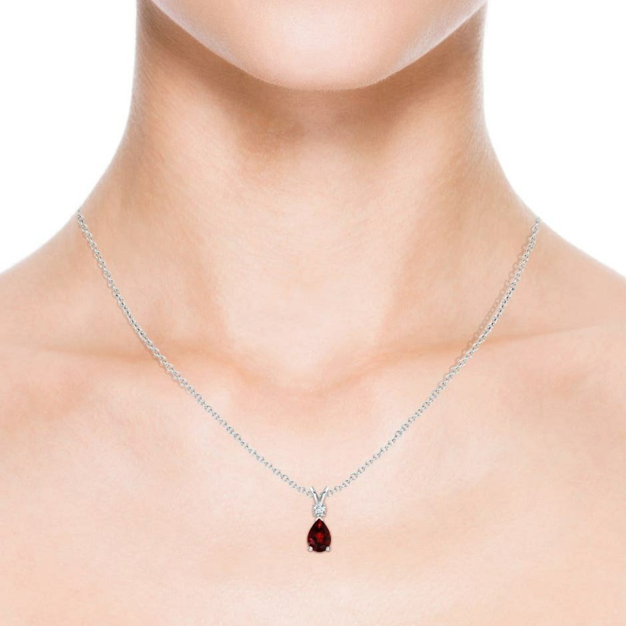 Necklaces Angara Garnet | Garnet Teardrop Pendant With Diamond