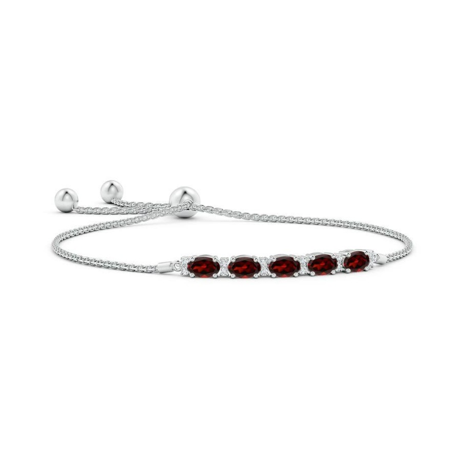 Bracelets Angara Garnet | East-West Oval Garnet Bolo Bracelet With Diamonds