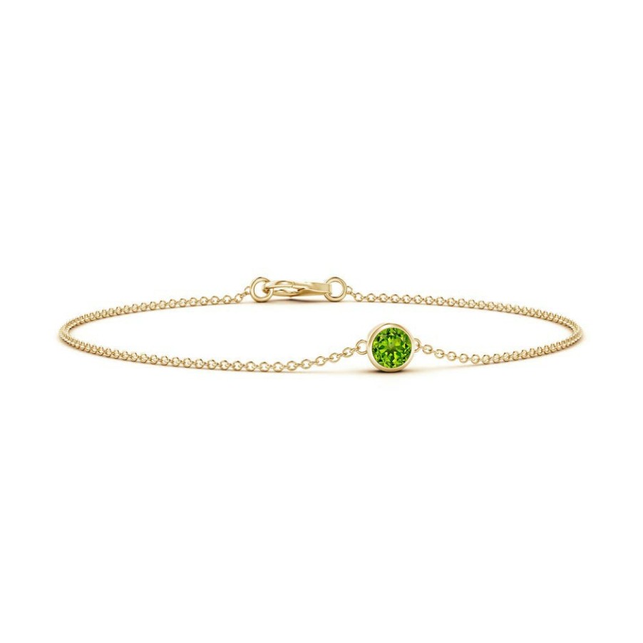 Bracelets Angara Peridot | Bezel-Set Round Peridot Chain Bracelet