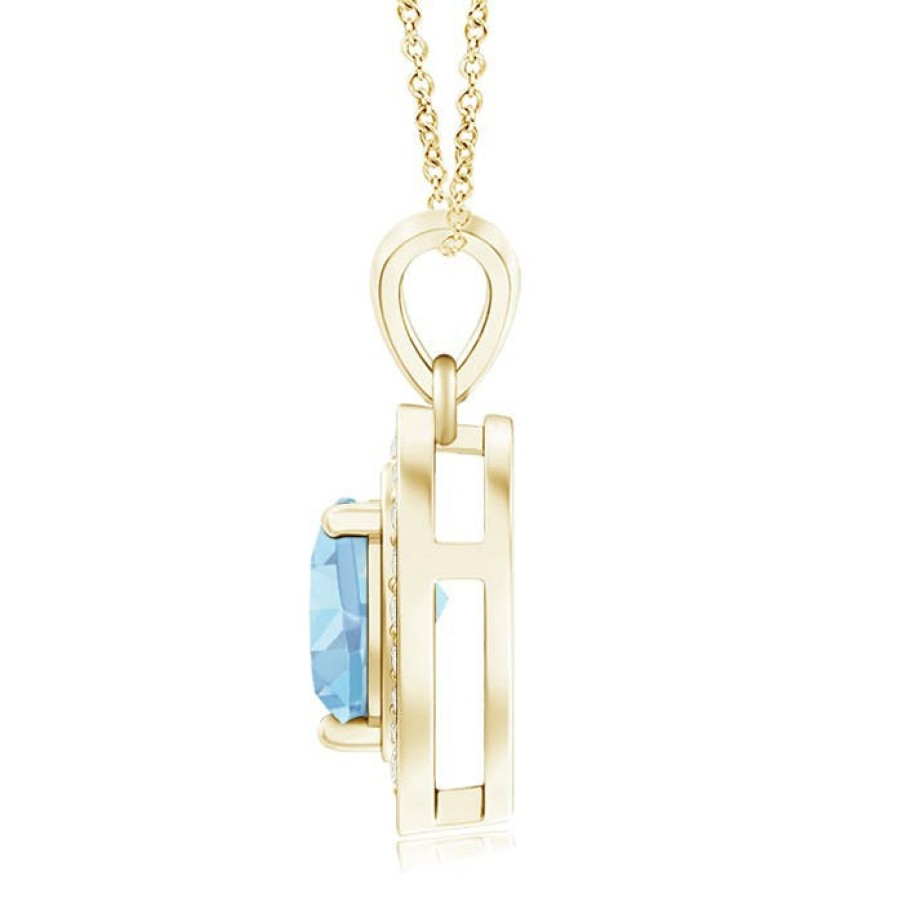 Necklaces Angara Aquamarine | Floating Aquamarine Heart Pendant With Diamond Halo