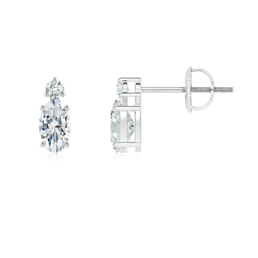 Earrings Angara Diamond | Lab-Grown Basket-Set Oval Diamond Stud Earrings With Lab Diamond Accent