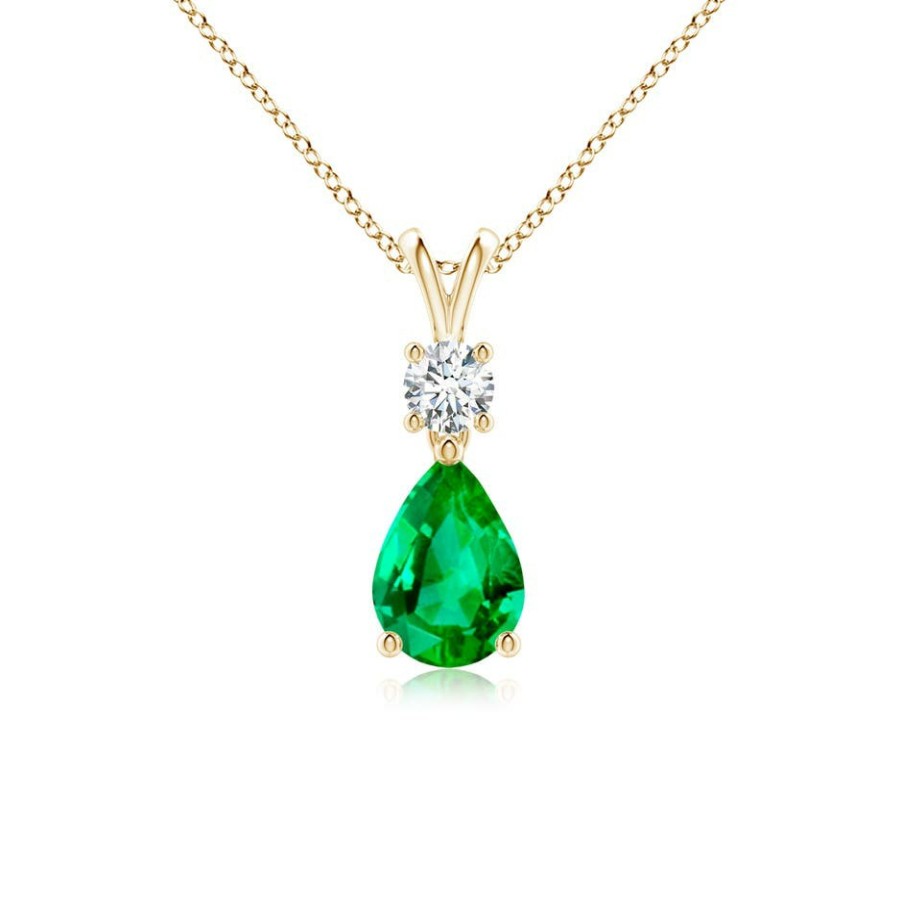 Necklaces Angara Emerald | Pear-Shaped Emerald V-Bale Pendant