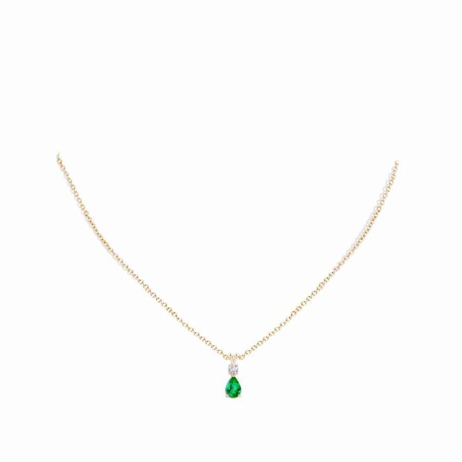 Necklaces Angara Emerald | Pear-Shaped Emerald V-Bale Pendant