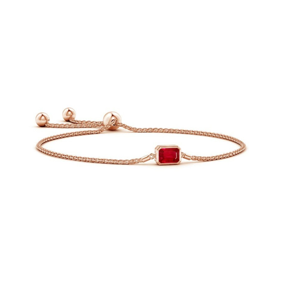 Bracelets Angara Ruby | Horizontally Set Emerald-Cut Ruby Bolo Bracelet